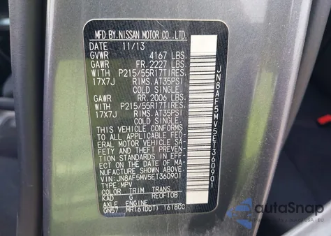 2014 Nissan Juke Sv из США, поврежденный, VIN JN8AF5MV5ET360901